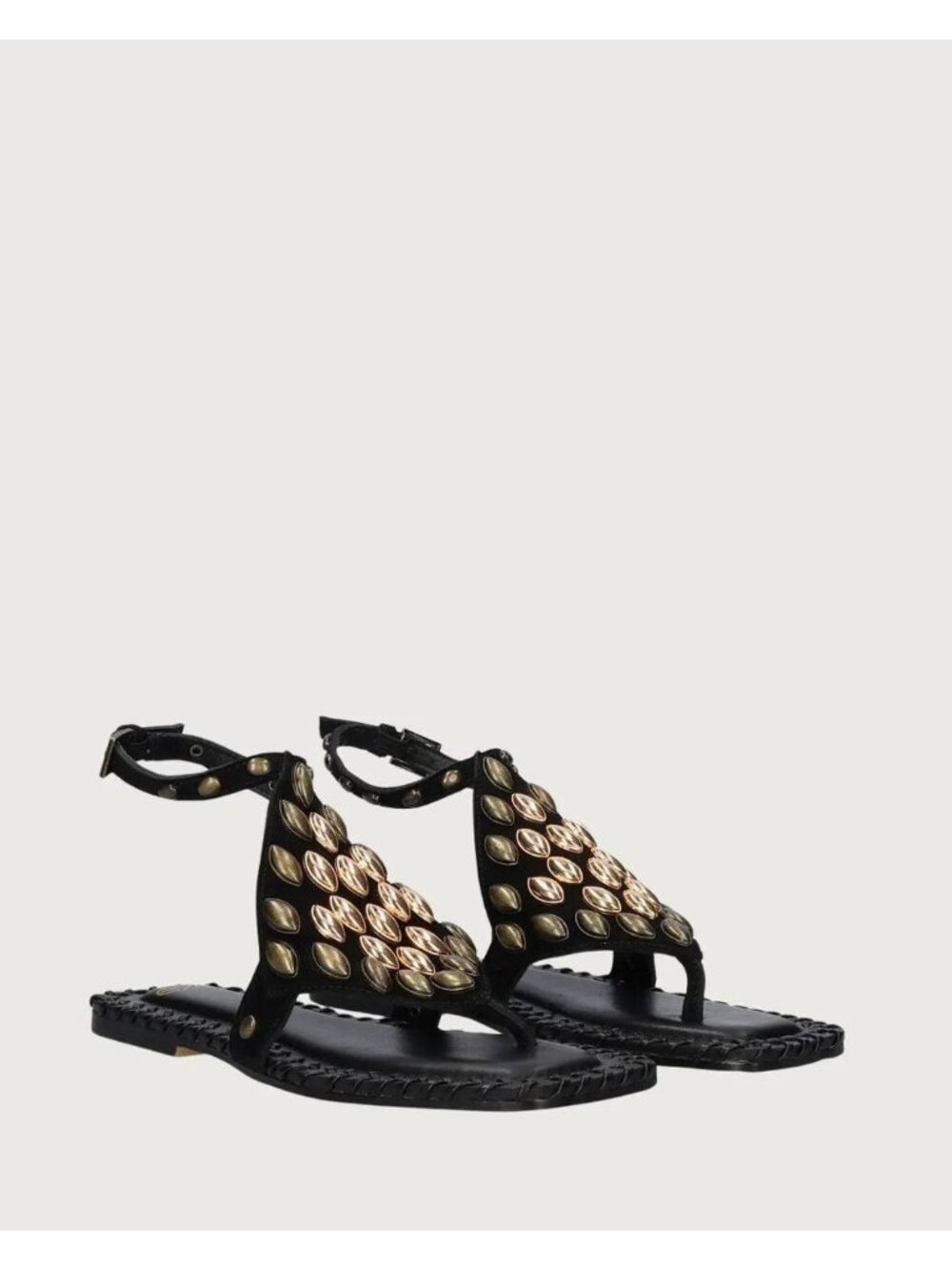 Zara Black Suede Thong Sandals Gold studded EU 39 US 8 4603/510 NWT